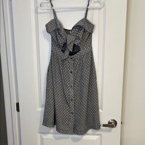 Tie-Front Grey Mini Dress with Delicate Print